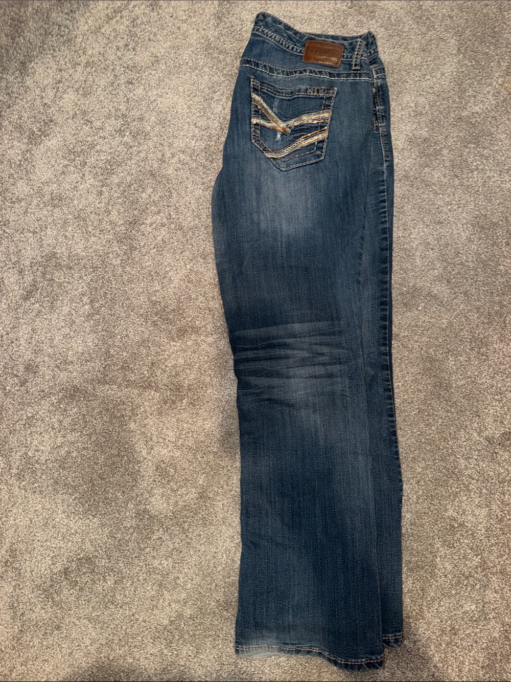 Maurices Women's Dark Blue Flare Jeans with Embroidered Back Pocket